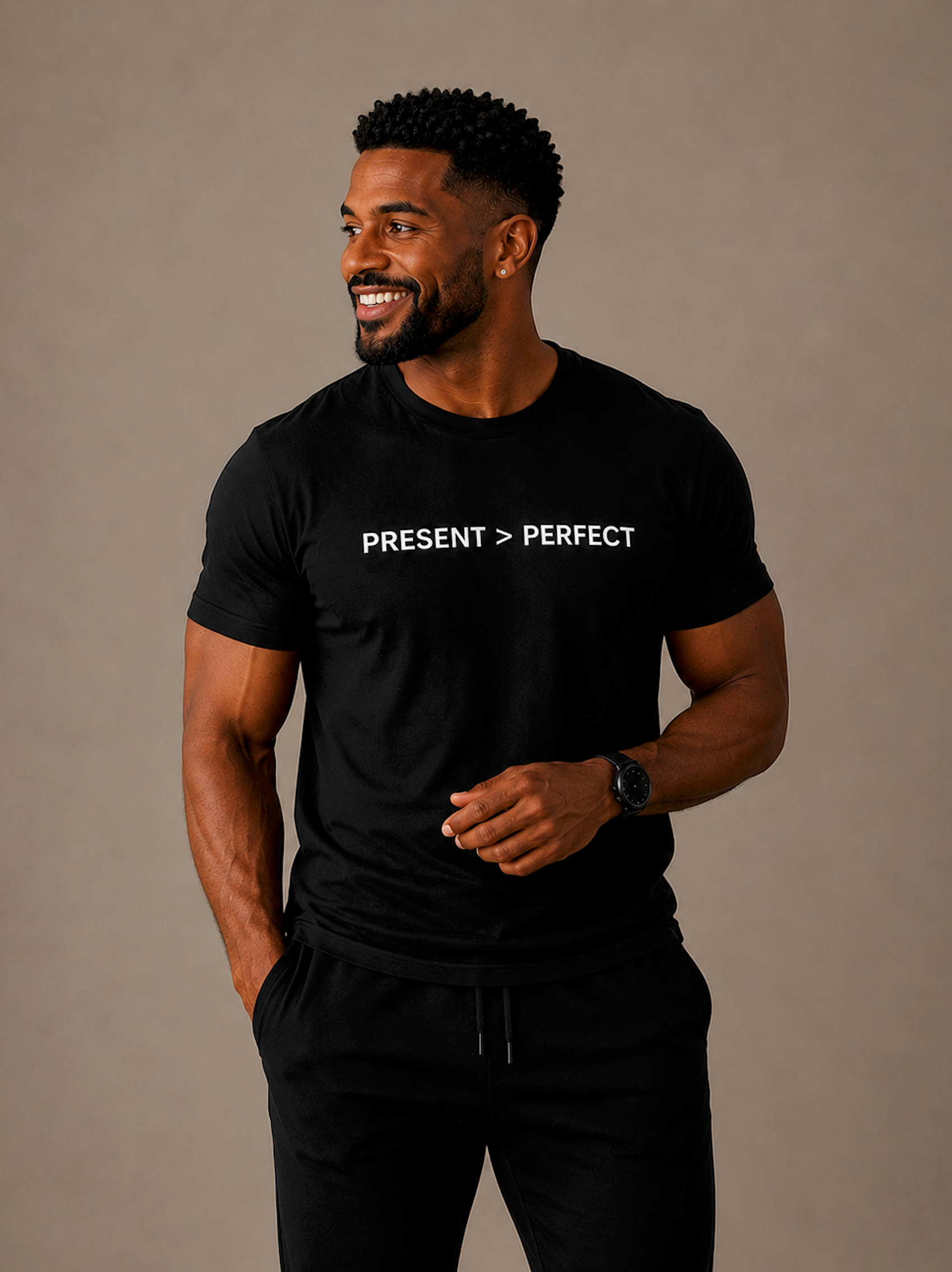 Alpha Parent Present Perfect Tee black front view premium garment dyed cotton