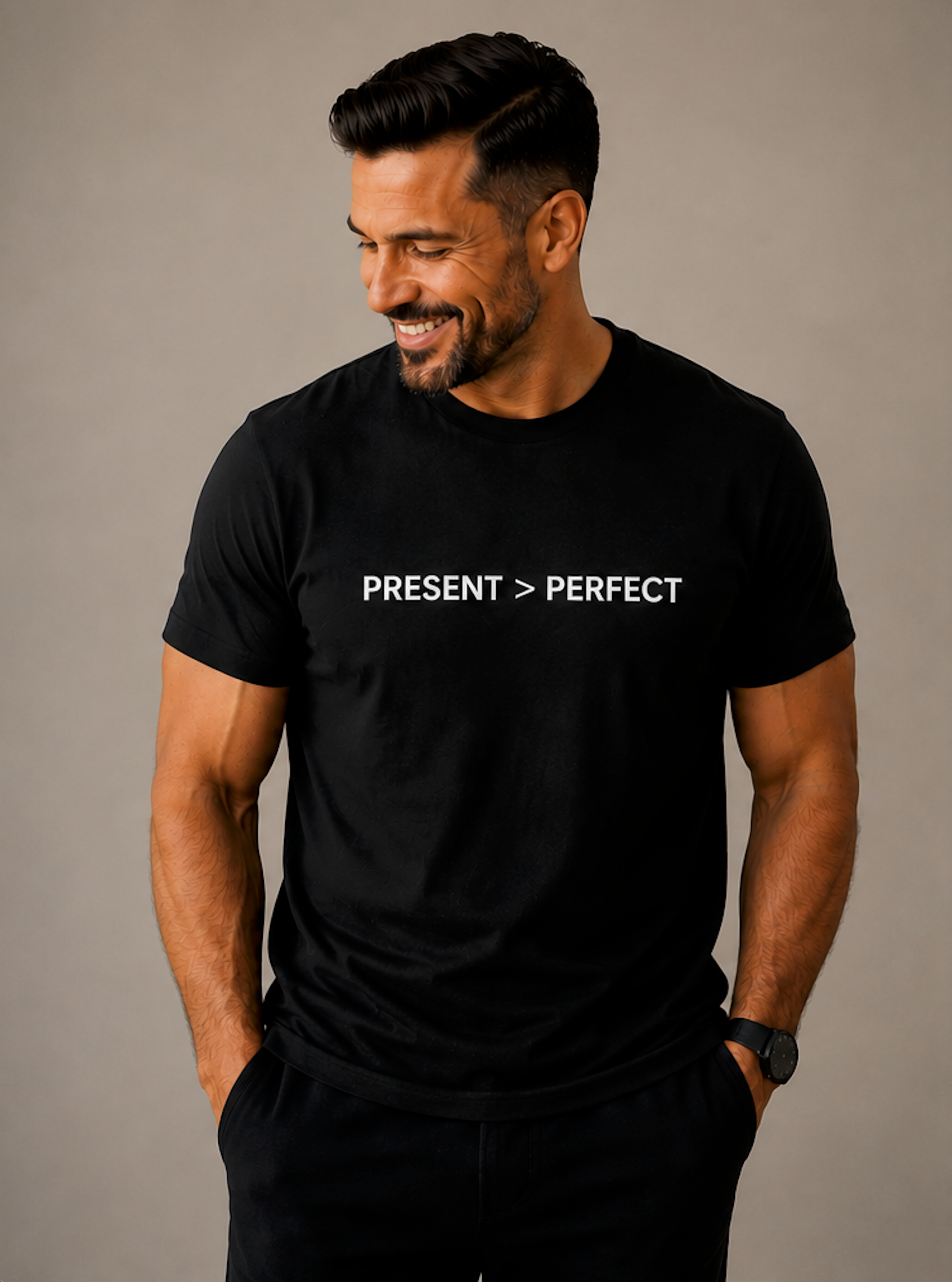 Alpha Parent Present Perfect Premium Tee black father wearing fatherhood apparel lifestyle