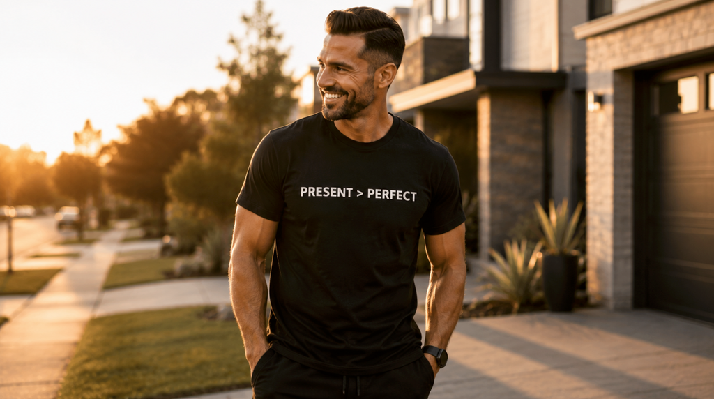 Alpha Parent Present Perfect Tee lifestyle photo father outdoor present over perfect