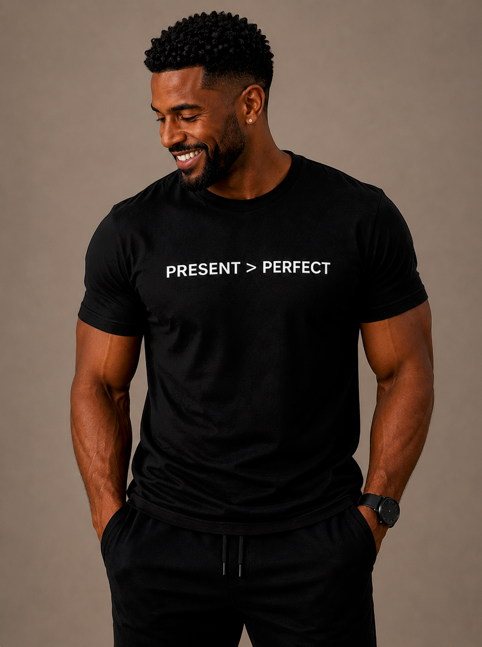 Alpha Parent Present Perfect Tee black side view relaxed fit fathers apparel