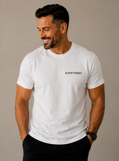 Alpha Parent Signature Tee white t-shirt father wearing minimal fatherhood apparel