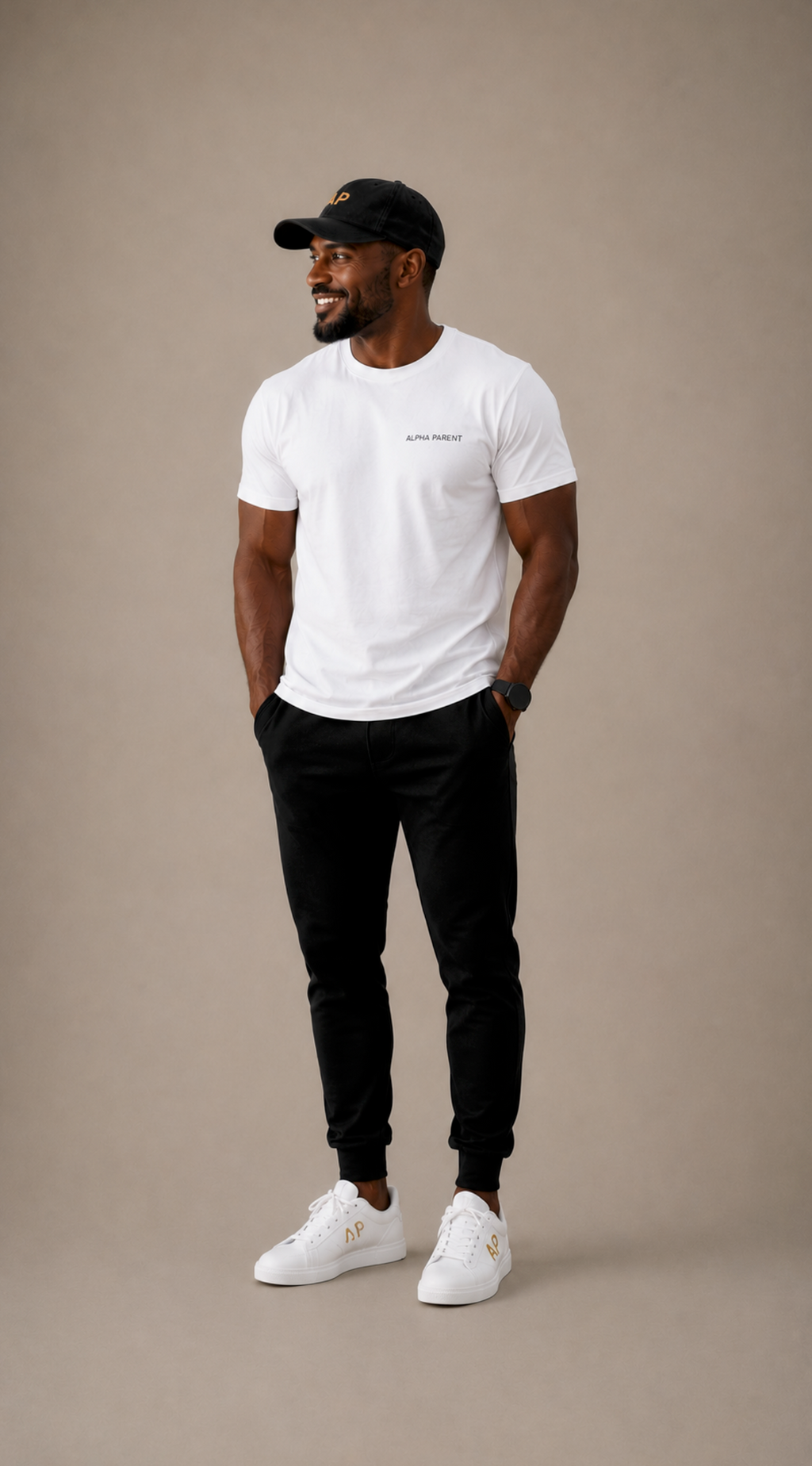 Alpha Parent Signature Tee white side view relaxed luxury fit