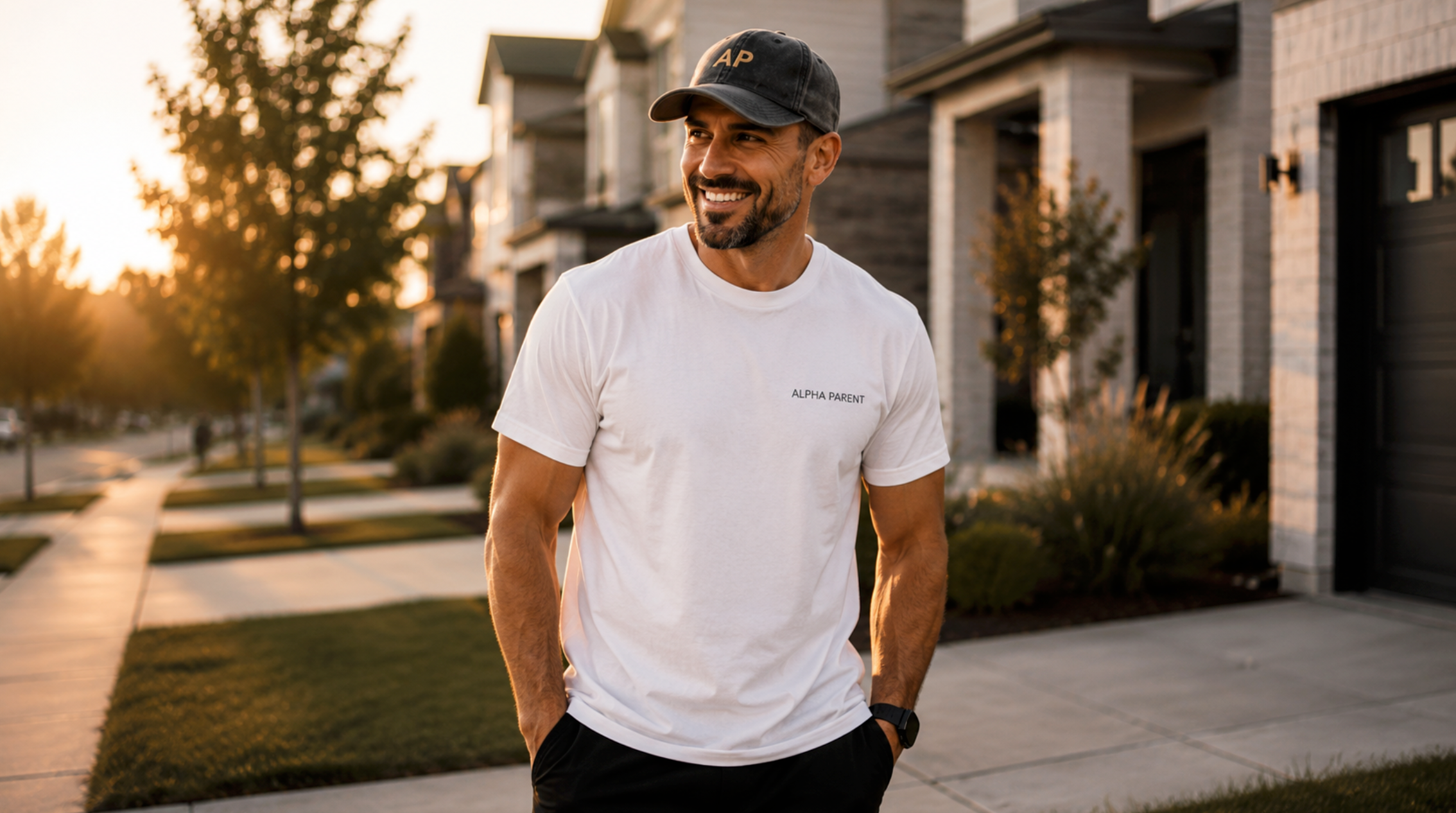 Alpha Parent Signature Tee navy close up embroidery detail minimal design