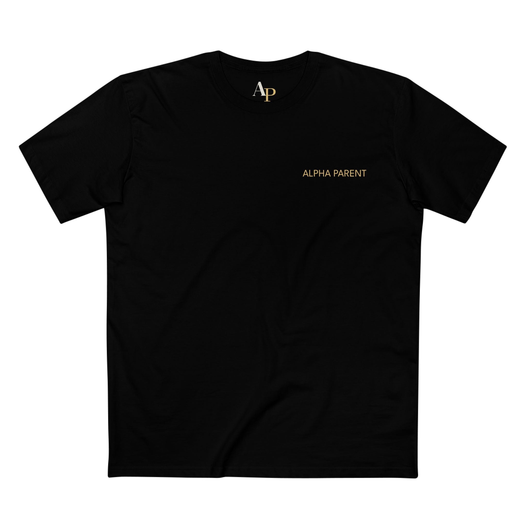 Alpha Parent Signature Tee navy close up embroidery detail minimal design