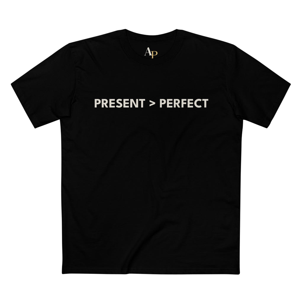 Alpha Parent Present Perfect Premium Tee flat lay black minimal fatherhood brand