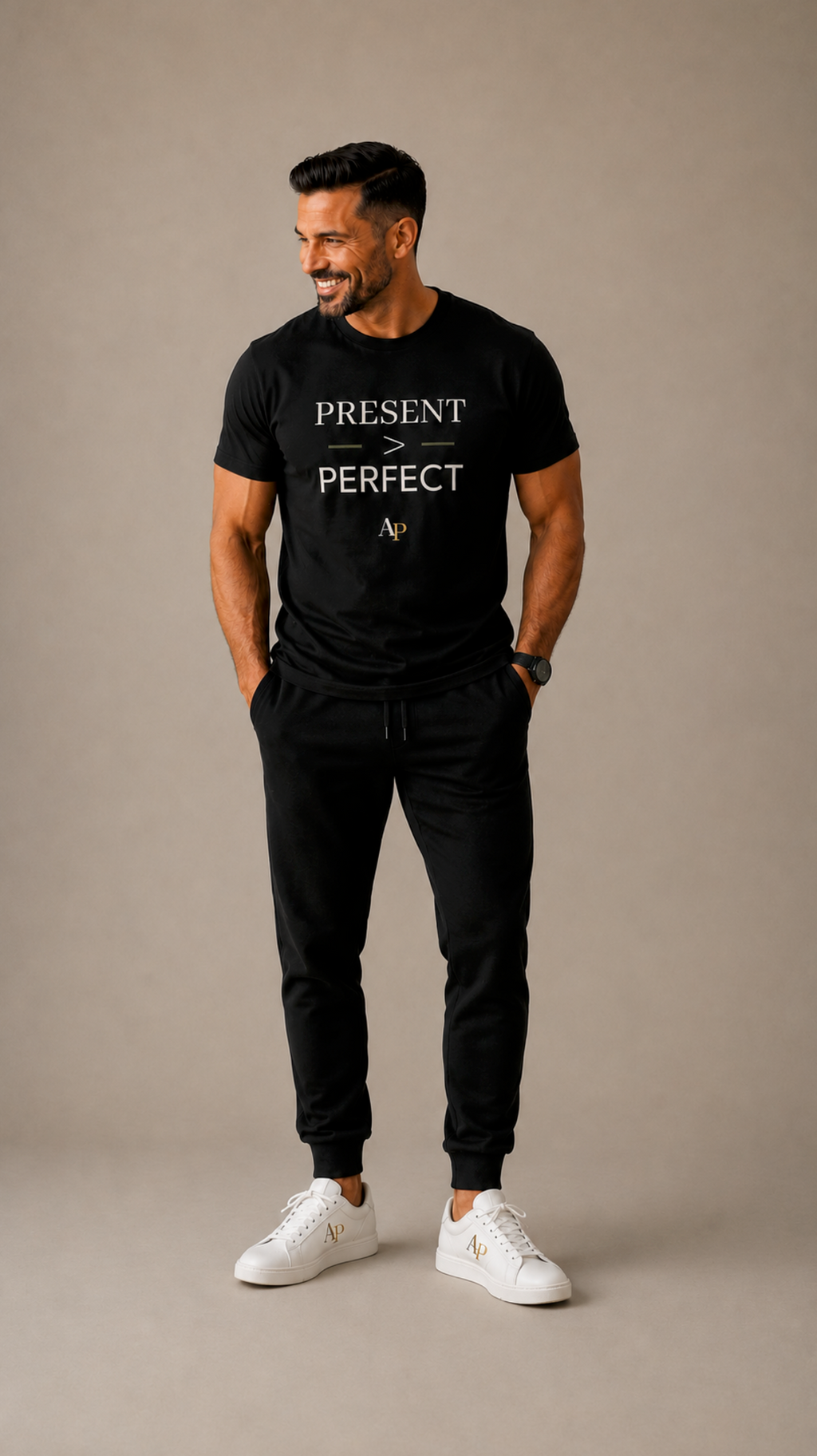 Alpha Parent premium fatherhood tee black front view present over perfect.