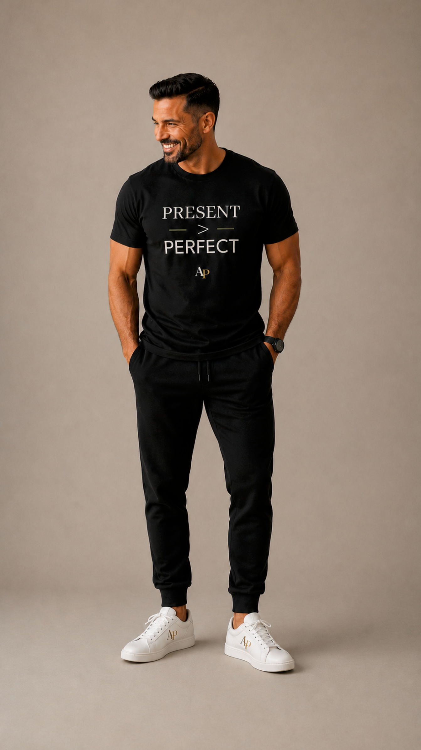 Alpha Parent premium fatherhood tee black front view present over perfect.
